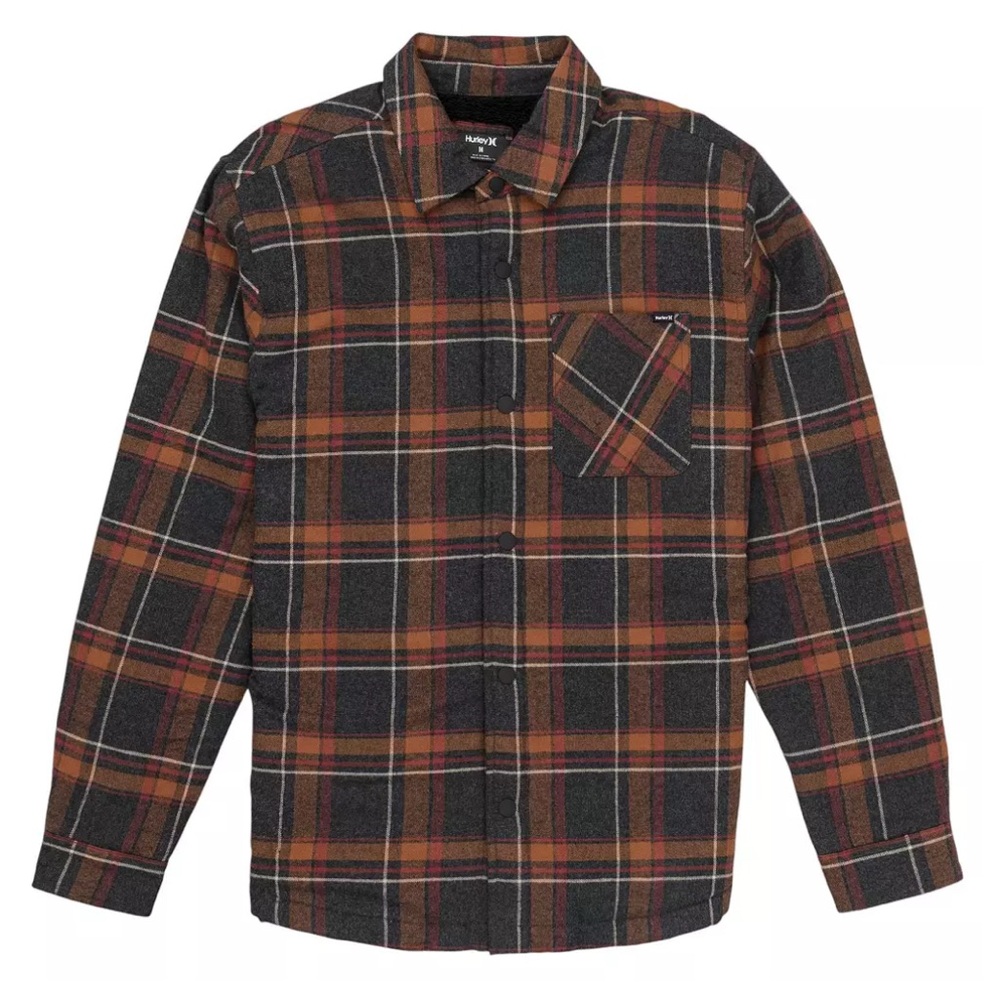 Hurley Men's Plaid Flannel Button Down Shirt - Black and Brown